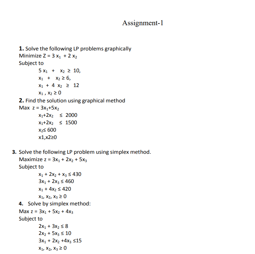 Solved Assignment-1 1. Solve The Following LP Problems | Chegg.com