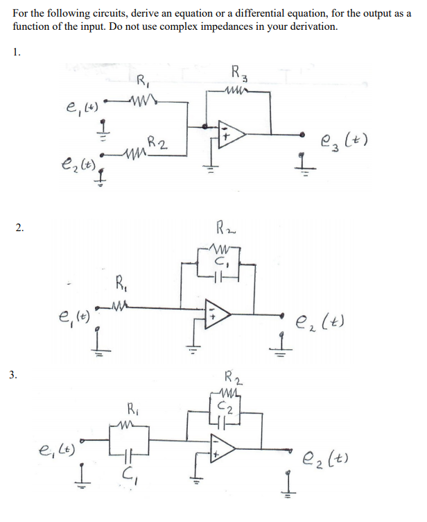 Solved For The Following Circuits, Derive An Equation Or A | Chegg.com