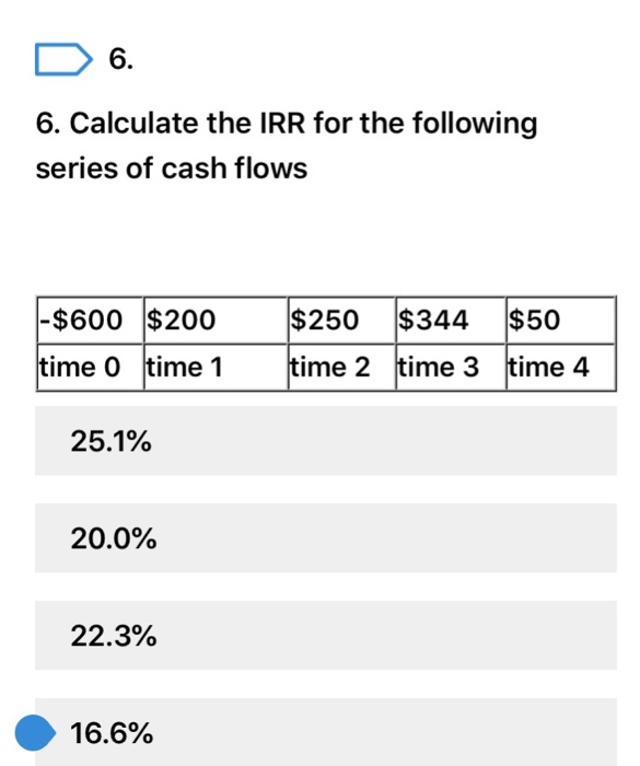 Solved 6. 6. Calculate the IRR for the following series of | Chegg.com