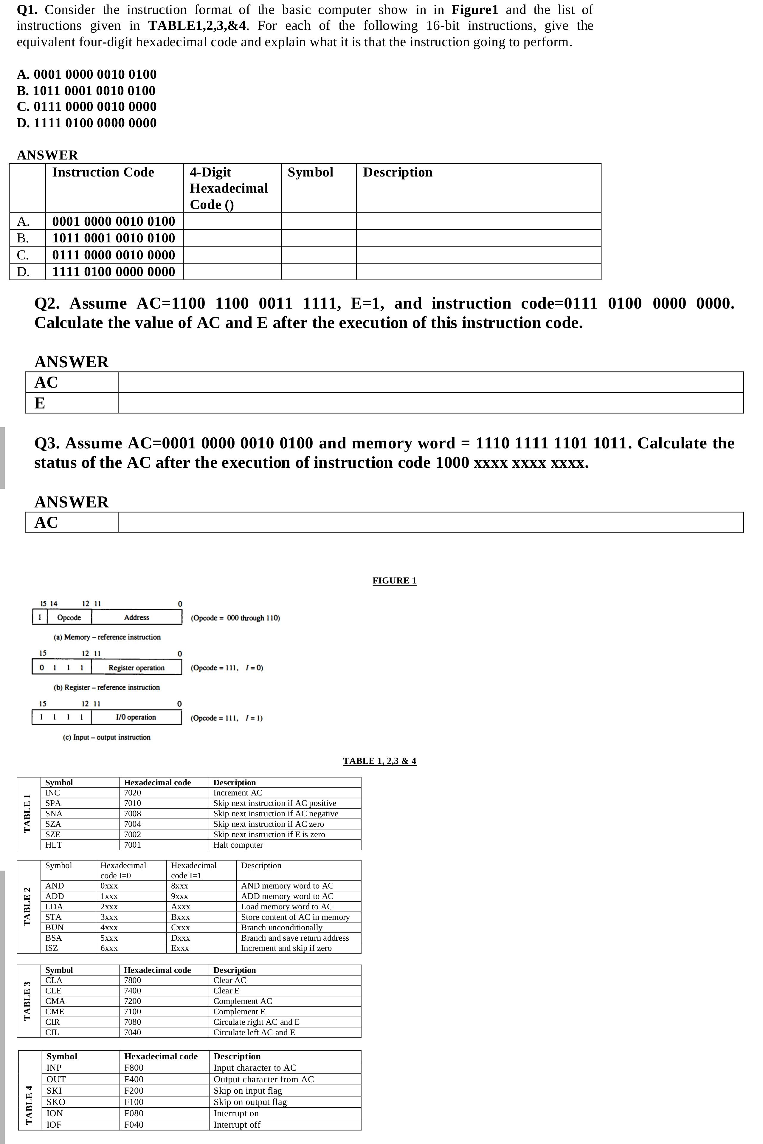 Solved Q1. Consider the instruction format of the basic | Chegg.com