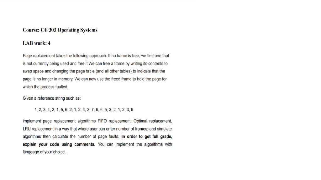 Solved Course: CE 303 Operating Systems LAB work: 4 Page | Chegg.com