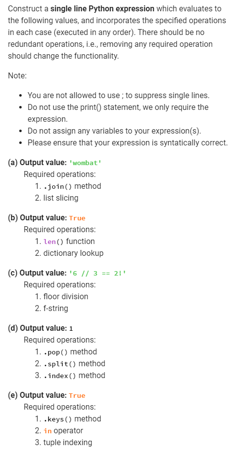 Solved Construct a single line Python expression which | Chegg.com