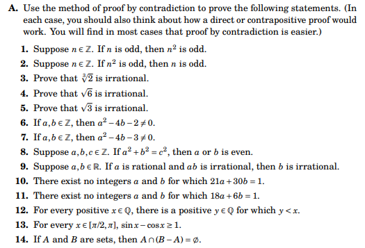 Solved A. Use the method of proof by contradiction to prove | Chegg.com