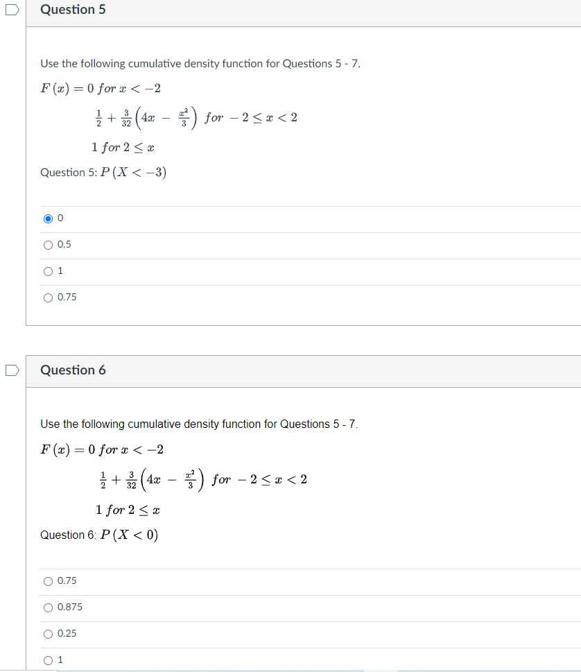 Solved Use the following cumulative density function for | Chegg.com