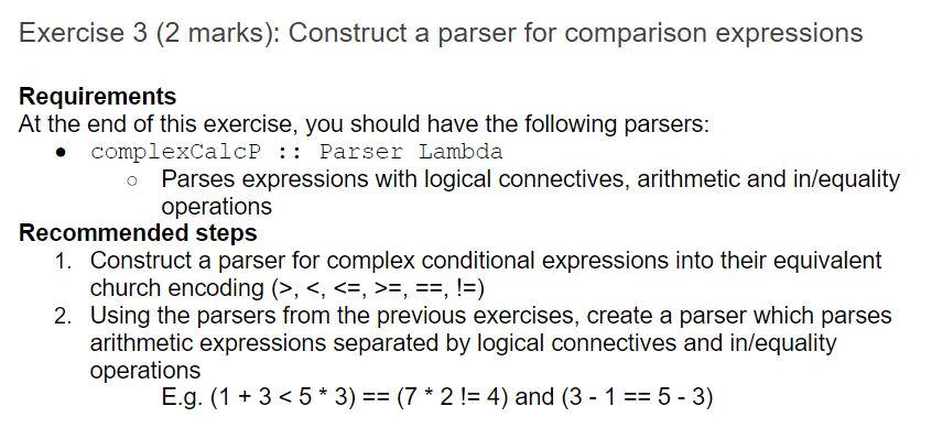 Exercise 1 (2 marks): Construct a parser for logical | Chegg.com
