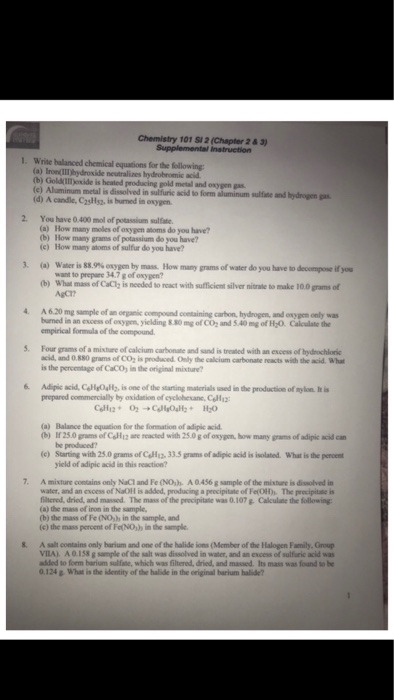 Solved Chemistry 101 SI 2(Chapter 2 &3 Supplemental | Chegg.com