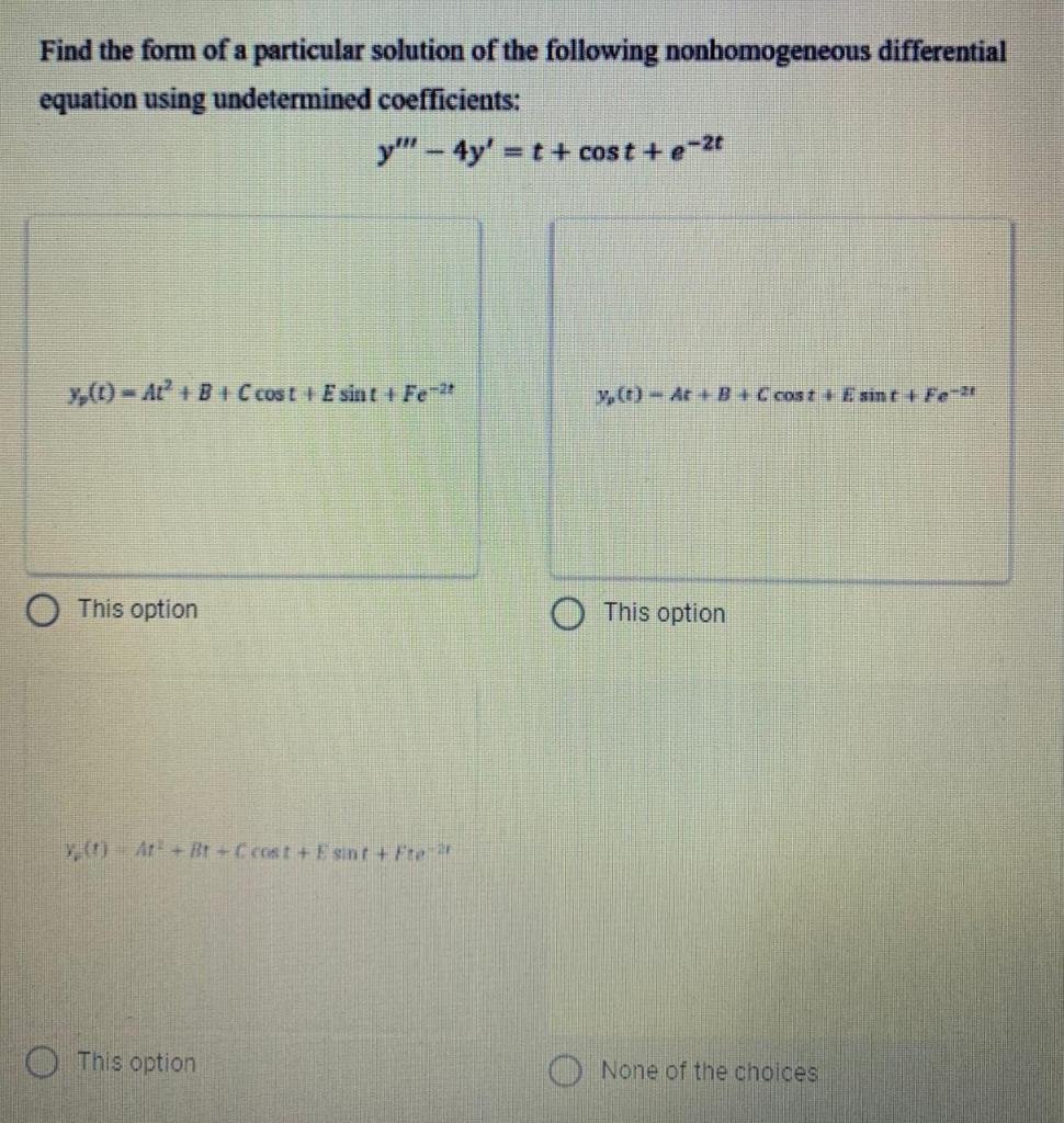 Solved Find the form of a particular solution of the | Chegg.com