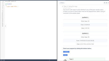 Solved Write a for loop to print out the number set for odd | Chegg.com