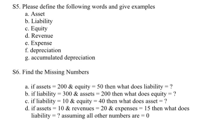 Solved S5 Please Define The Following Words And Give Chegg