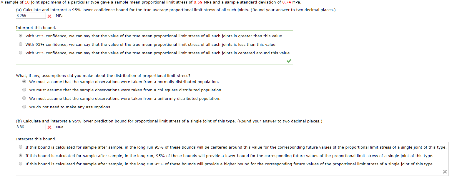 Solved A sample of 18 joint specimens of a particular type