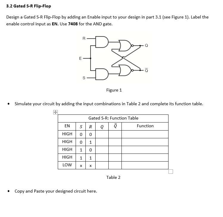 Solved 3.2 Gated S-R Flip-Flop Design a Gated S-R Flip-Flop | Chegg.com