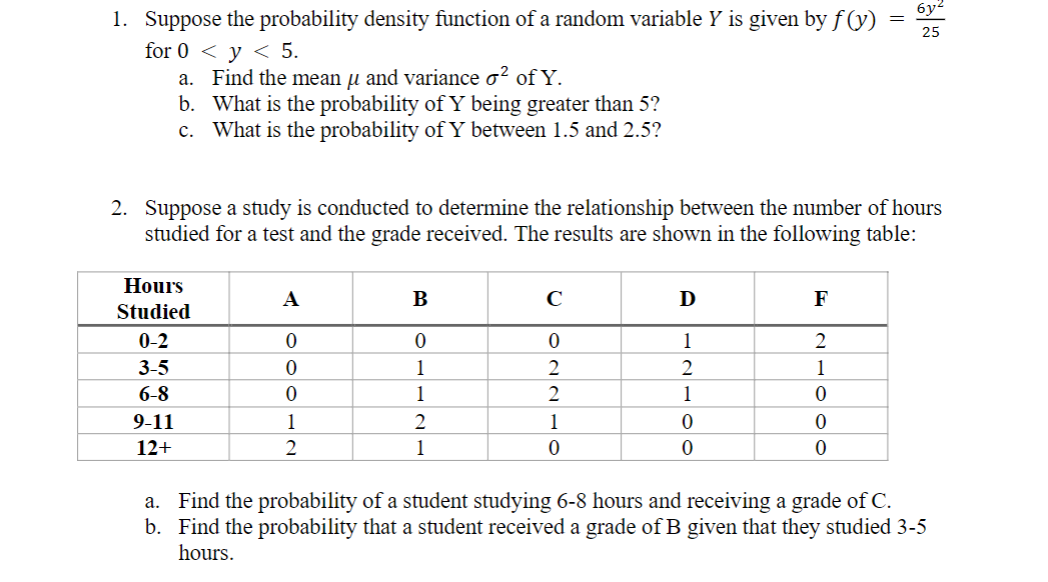 Solved 1. Suppose the probability density function of a | Chegg.com