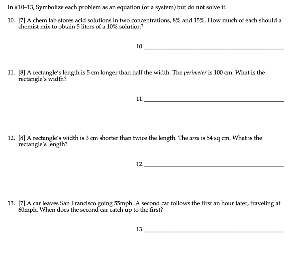 Solved In #10-13, Symbolize each problem as an equation (or | Chegg.com