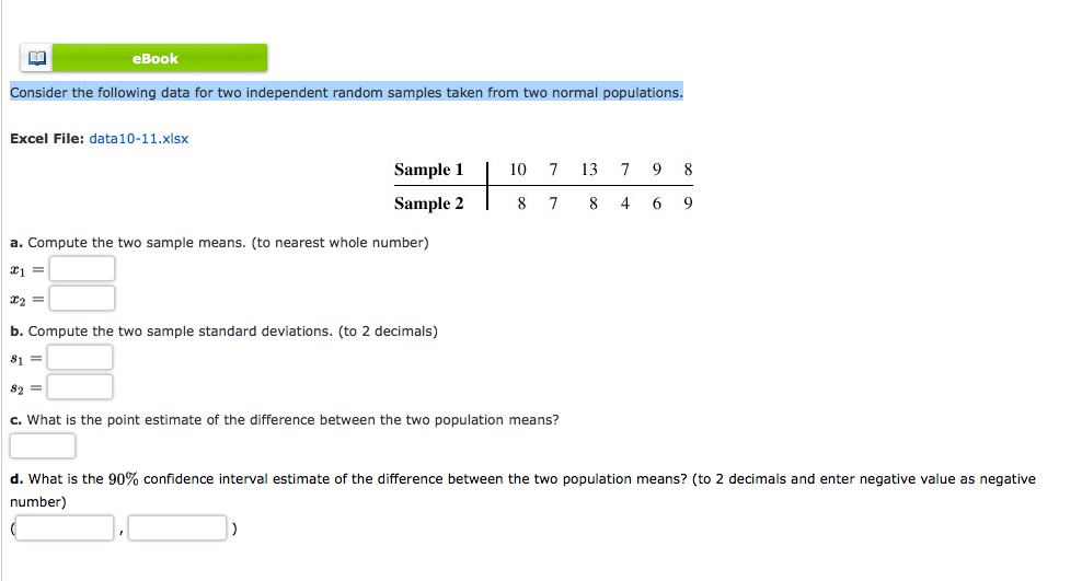Solved eBook Consider the following data for two independent | Chegg.com
