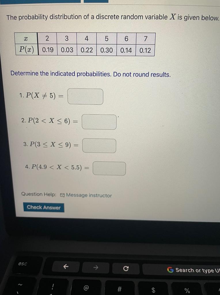 Solved The Probability Distribution Of A Discrete Random | Chegg.com