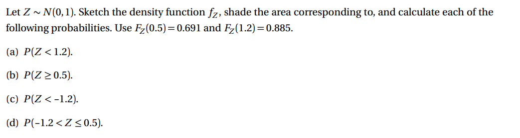 Solved Let Z ~ N(0,1). Sketch the density function fz, shade | Chegg.com