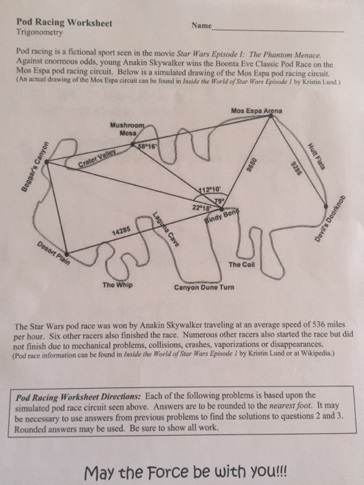 Pod Racing Worksheet Trigonometry Answer Key