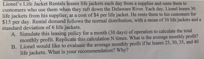 Solved Lionel's Life Jacket Rentals leases life jackets each | Chegg.com