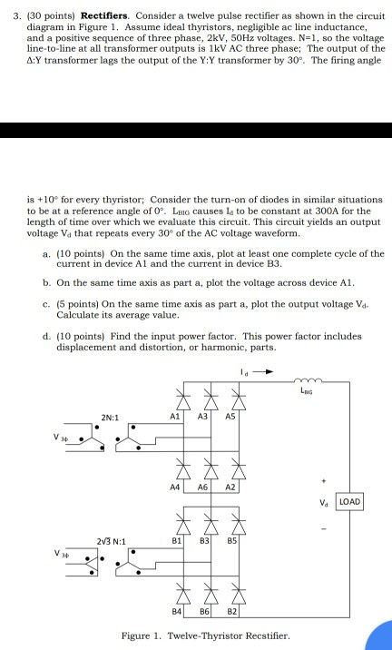 3. (30 points) Rectifiers. Consider a twelve pulse | Chegg.com