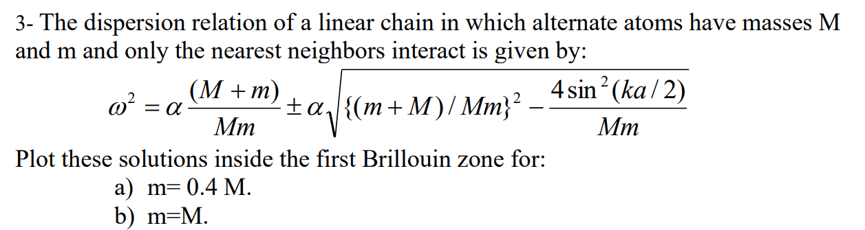 Solved 3- The dispersion relation of a linear chain in which | Chegg.com