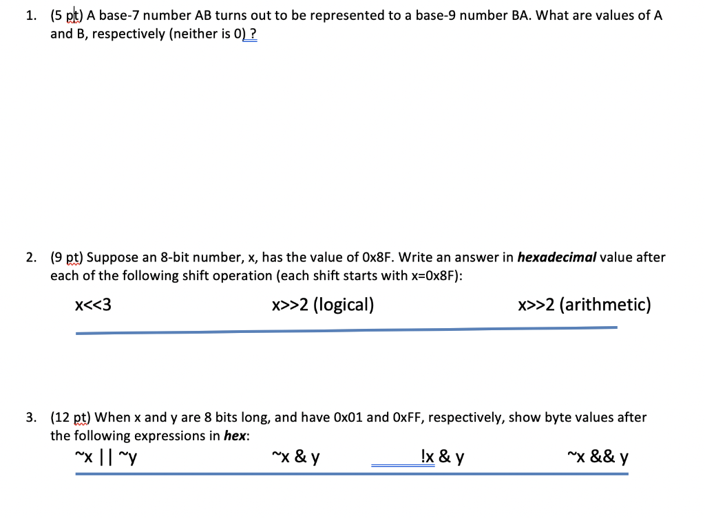 Solved 1. (5 pt) A base-7 number AB turns out to be | Chegg.com