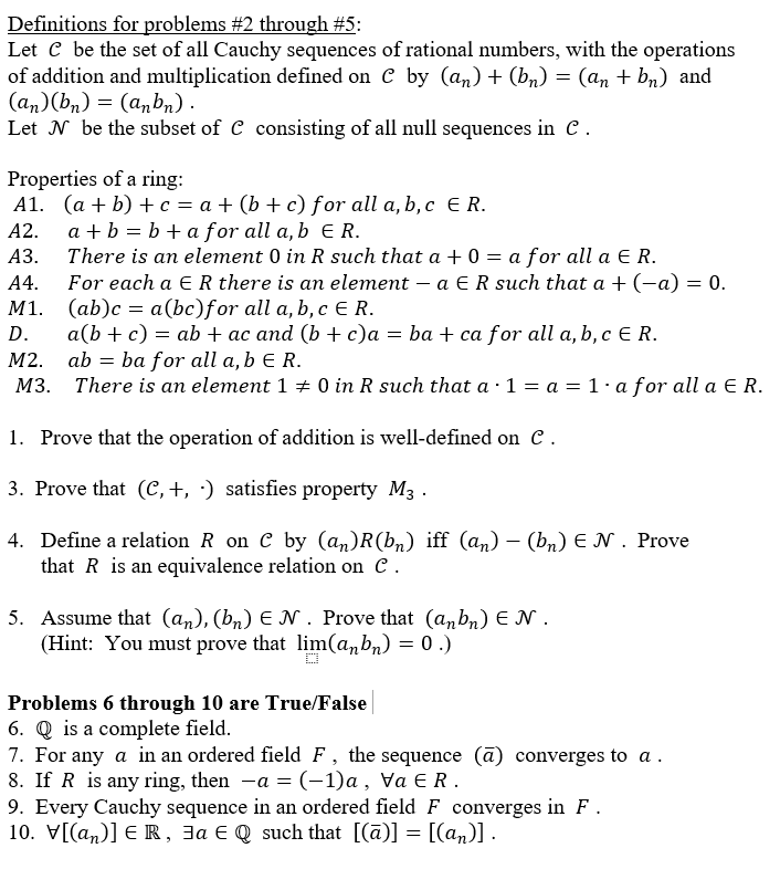 Solved Definitions for problems #2 through #5: Let C be the | Chegg.com