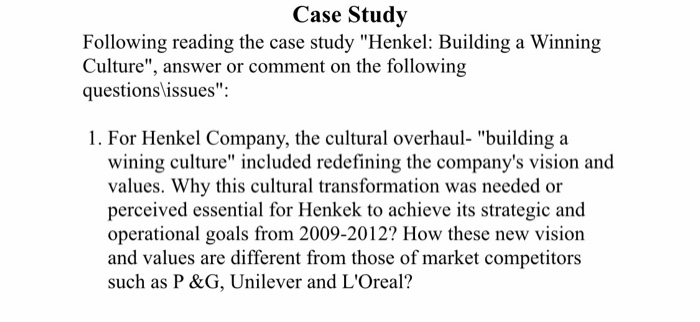 henkel building a winning culture case study solution