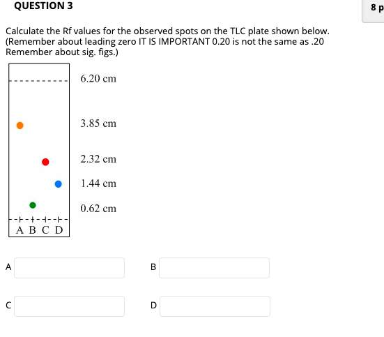 Solved QUESTION 3 8 p Calculate the Rf values for the | Chegg.com