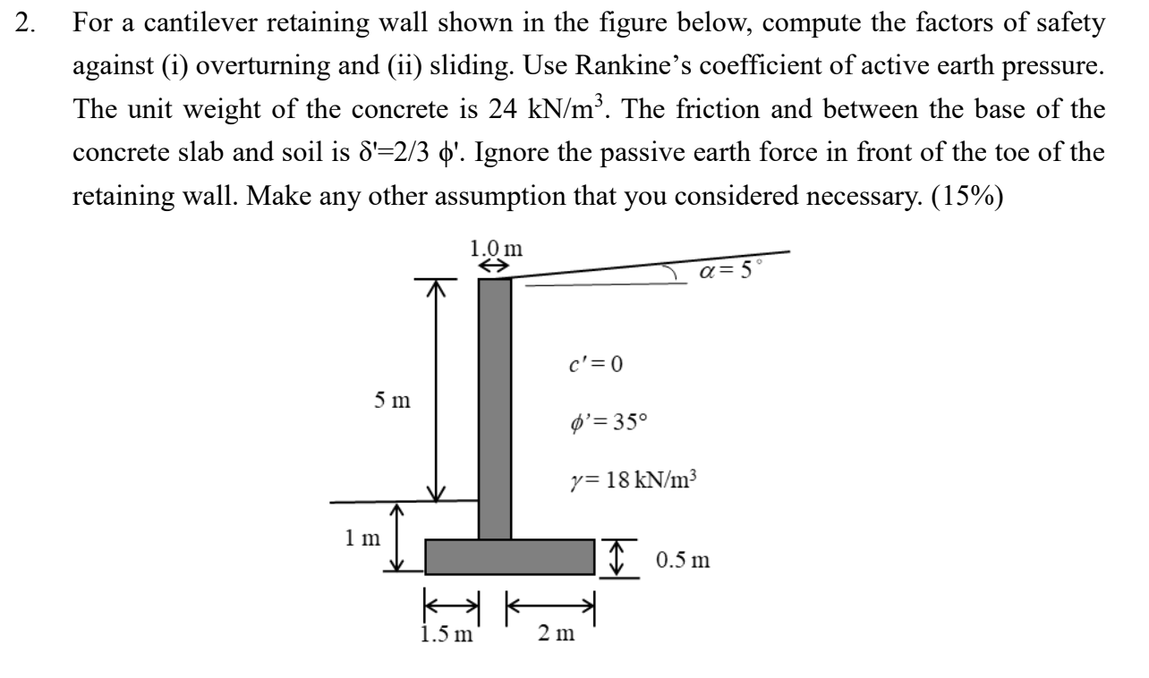 Solved For a cantilever retaining wall shown in the figure | Chegg.com