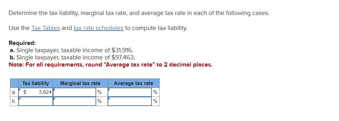 Solved Determine The Tax Liability, Marginal Tax Rate, And | Chegg.com