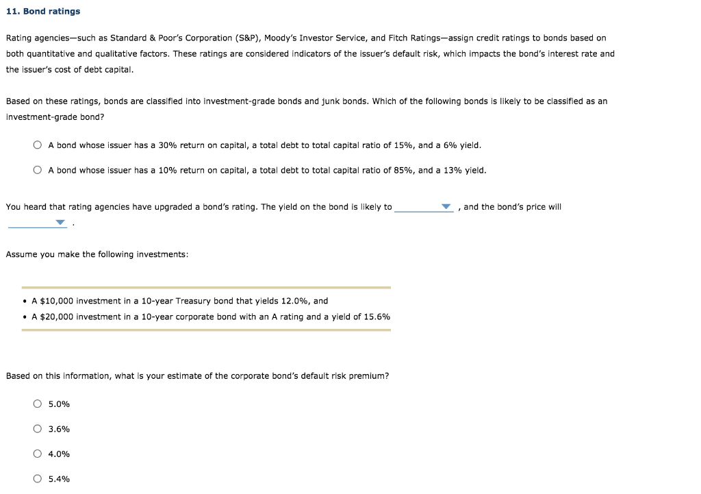 Solved 11. Bond ratings Rating agencies-such as Standard & | Chegg.com