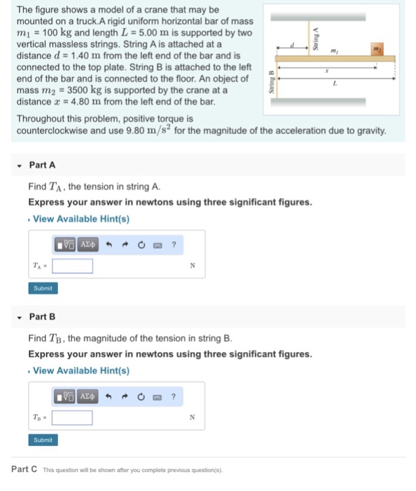 Solved The figure shows a model of a crane that may be | Chegg.com