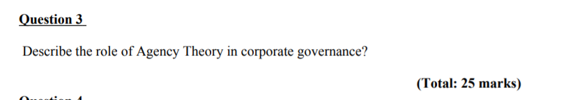 Solved Question 3 Describe the role of Agency Theory in | Chegg.com