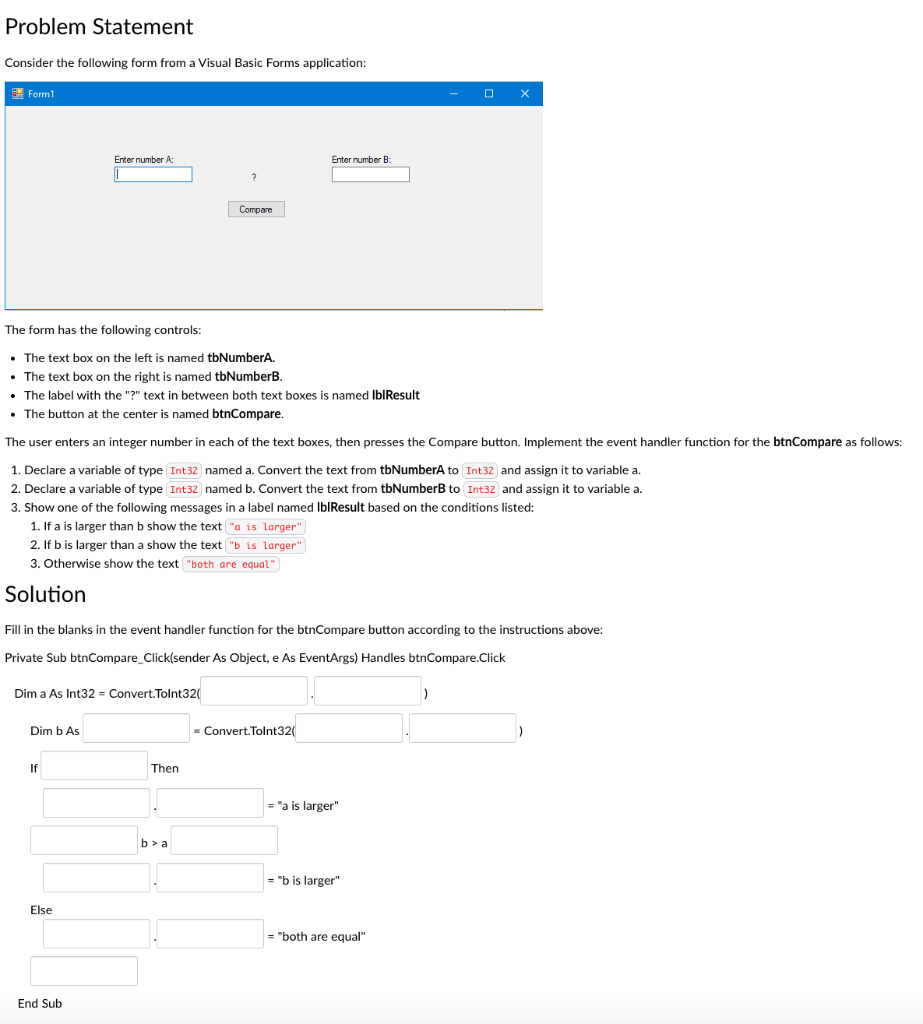 Solved Consider the following form from a Visual Basic Forms | Chegg.com