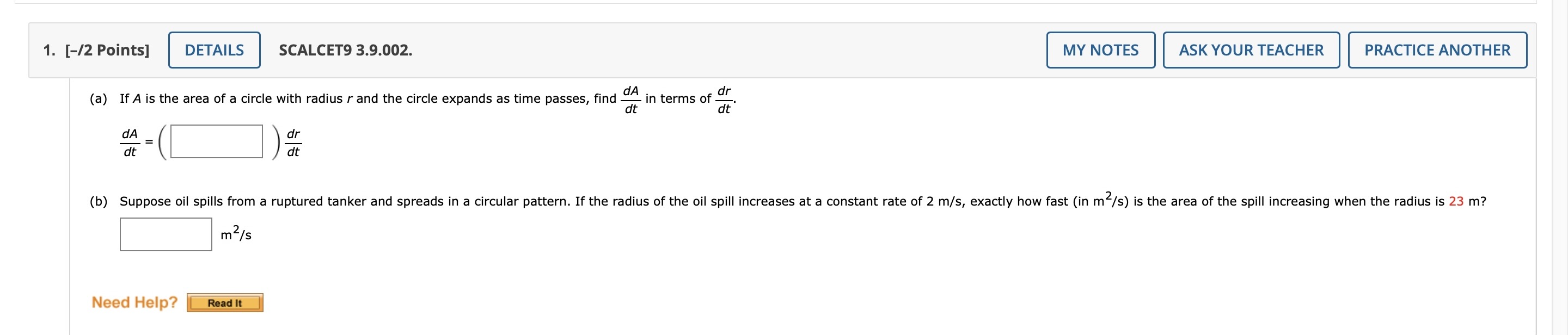 If A is the area of a circle with radius r and the | Chegg.com
