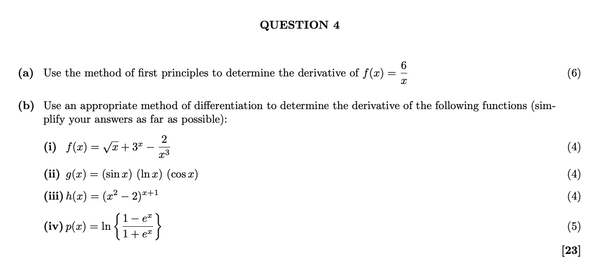First Principles Derivative Example Questions QUESTION 4(a) Use the method of first principles to | Chegg.com