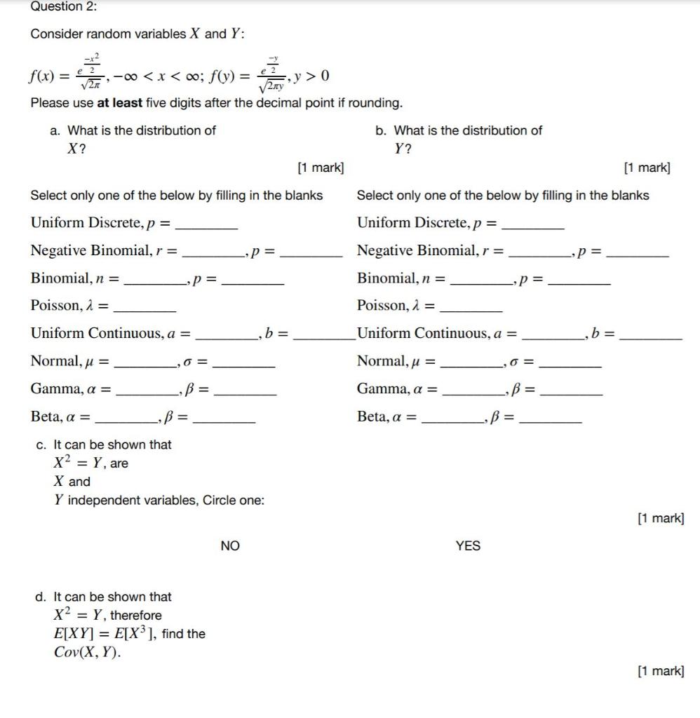 Solved Question 2 Consider Random Variables X And Y Y Chegg Com