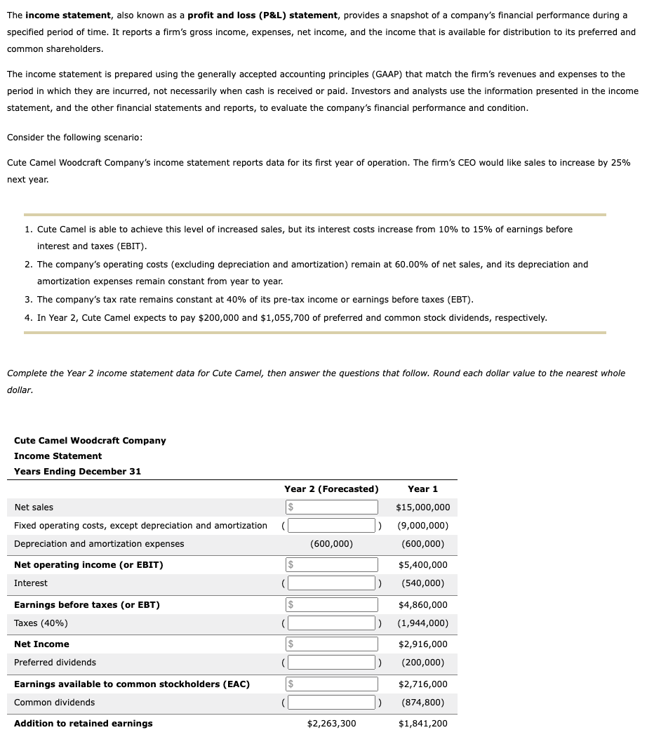 Solved The Income Statement Also Known As A Profit And Loss Chegg