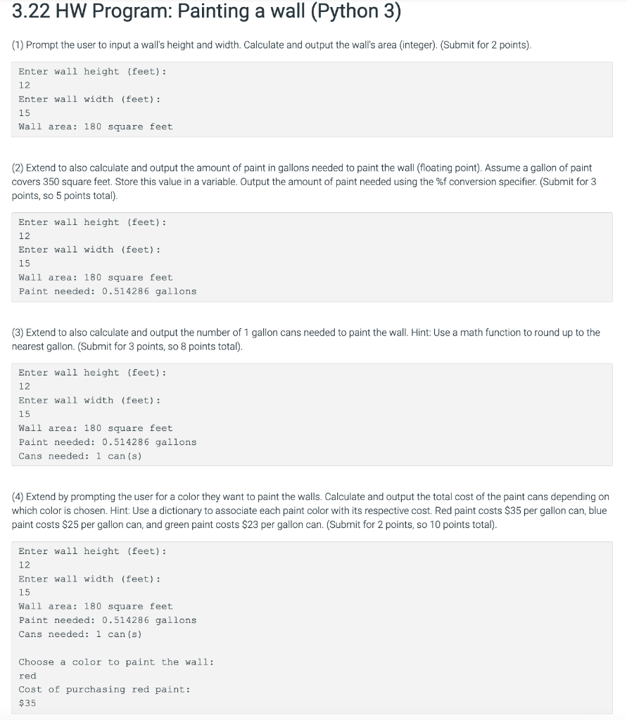 Solved 3.22 HW Program: Painting a wall (Python 3) (1) | Chegg.com