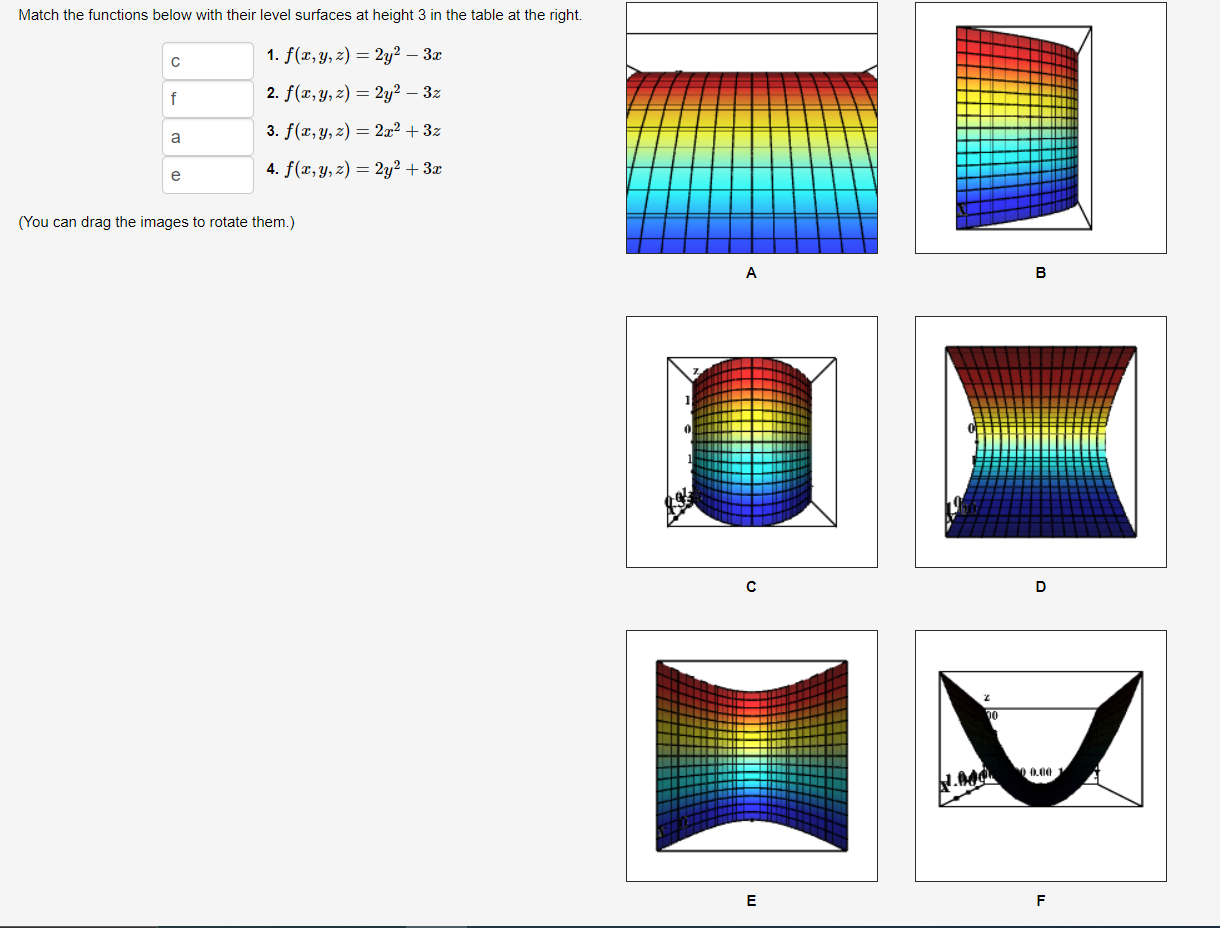 Solved Match the functions below with their level surfaces | Chegg.com