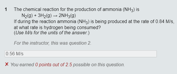 Solved 1 The chemical reaction for the production of ammonia | Chegg.com