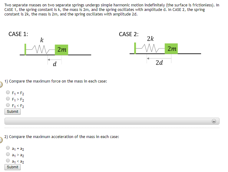 Solved Two separate masses on two separate springs undergo