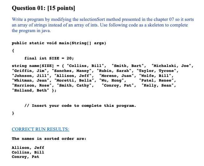 Question 01: [15 points) Write a program by modifying | Chegg.com
