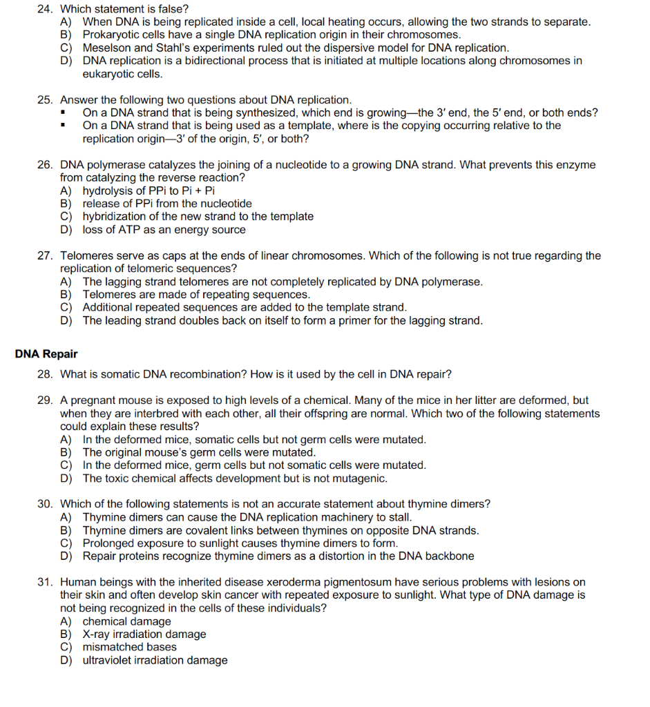 Solved 24. Which statement is false? A) When DNA is being | Chegg.com