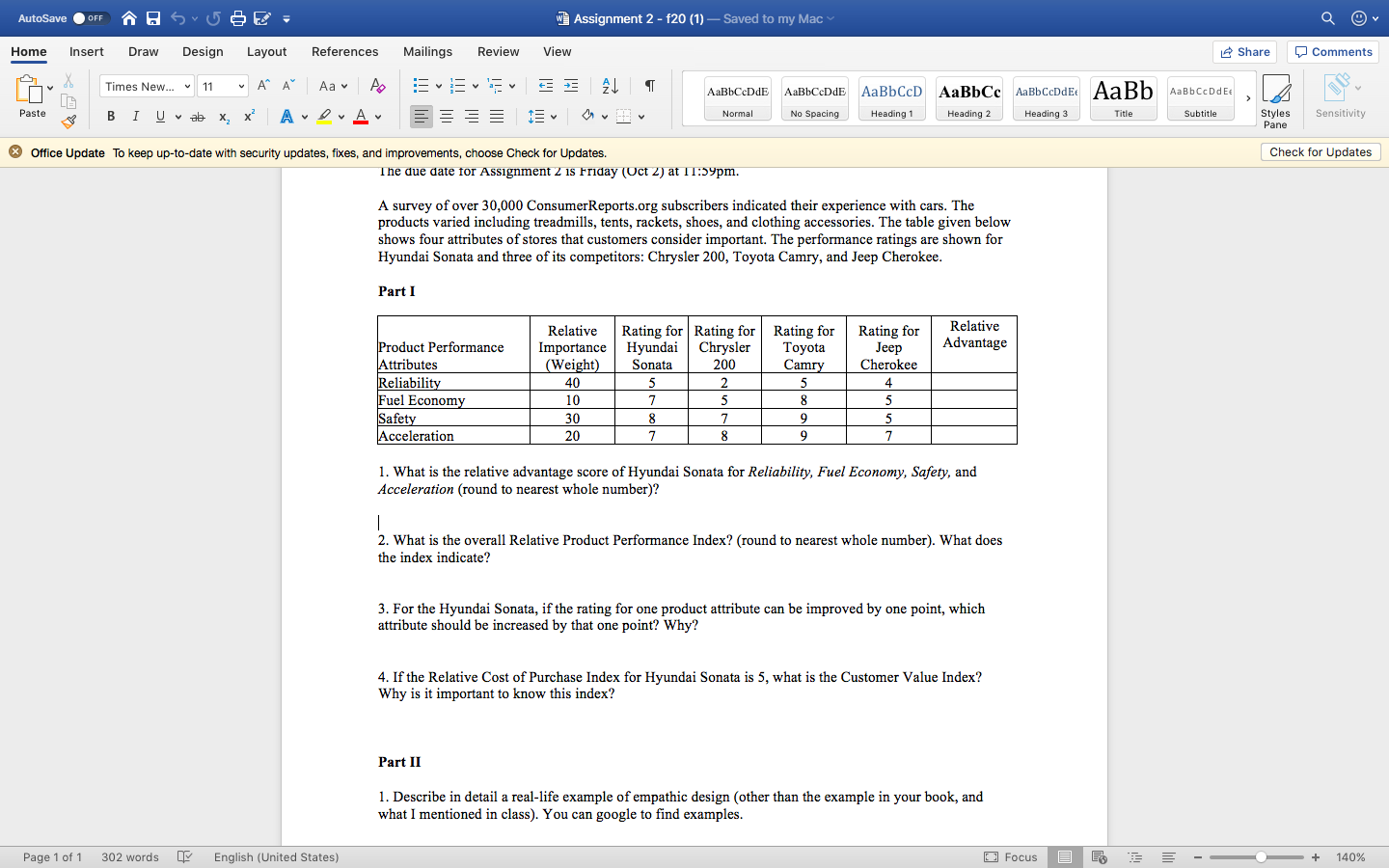 AutoSave OFF AR w] Assignment 2 - f20 (1) - Saved to | Chegg.com