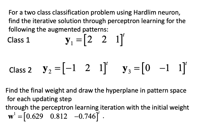 Solved For a two class classification problem using Hardlim | Chegg.com