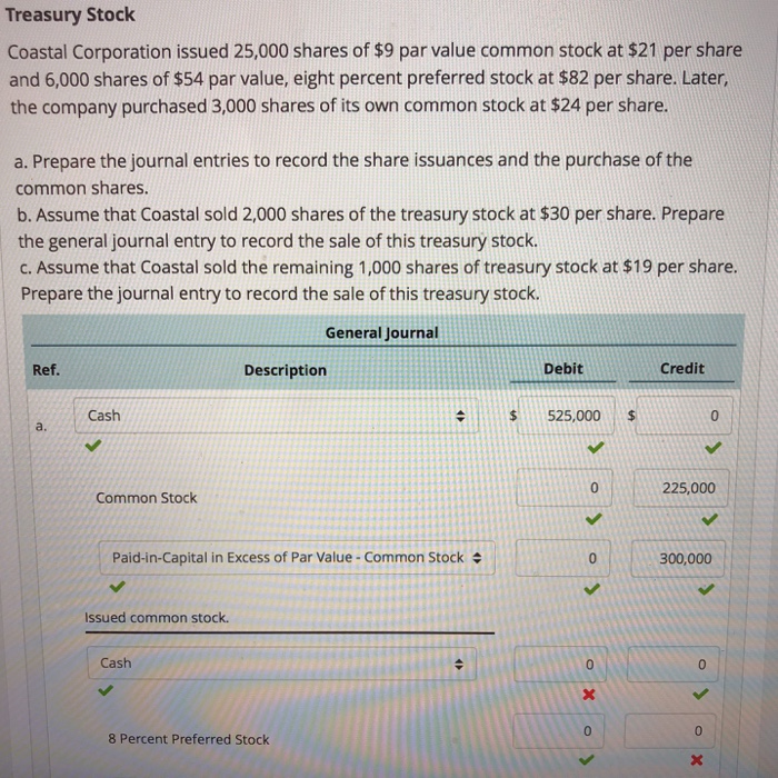 Solved Treasury Stock Coastal Corporation Issued 25,000 | Chegg.com