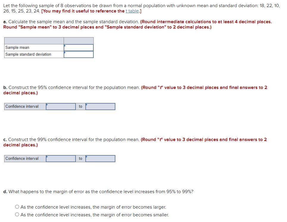 Solved Let the following sample of 8 observations be drawn | Chegg.com