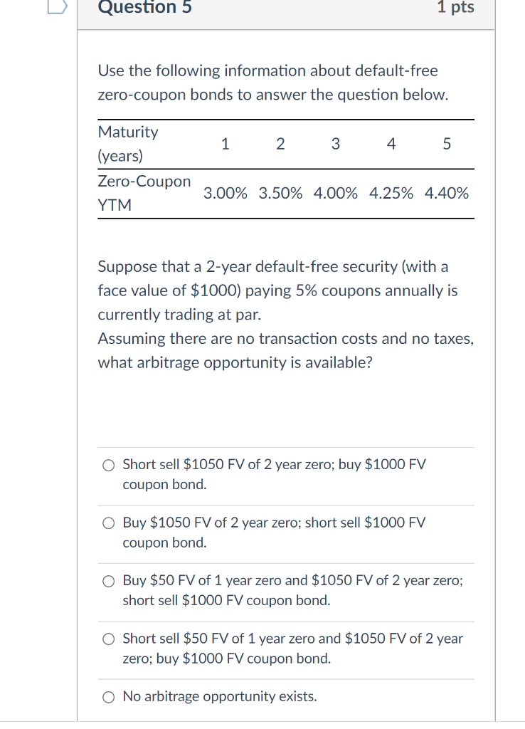 Solved Question 5 1 pts Use the following information about | Chegg.com