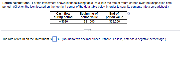 Solved Return Calculations For The Investment Shown In The | Chegg.com